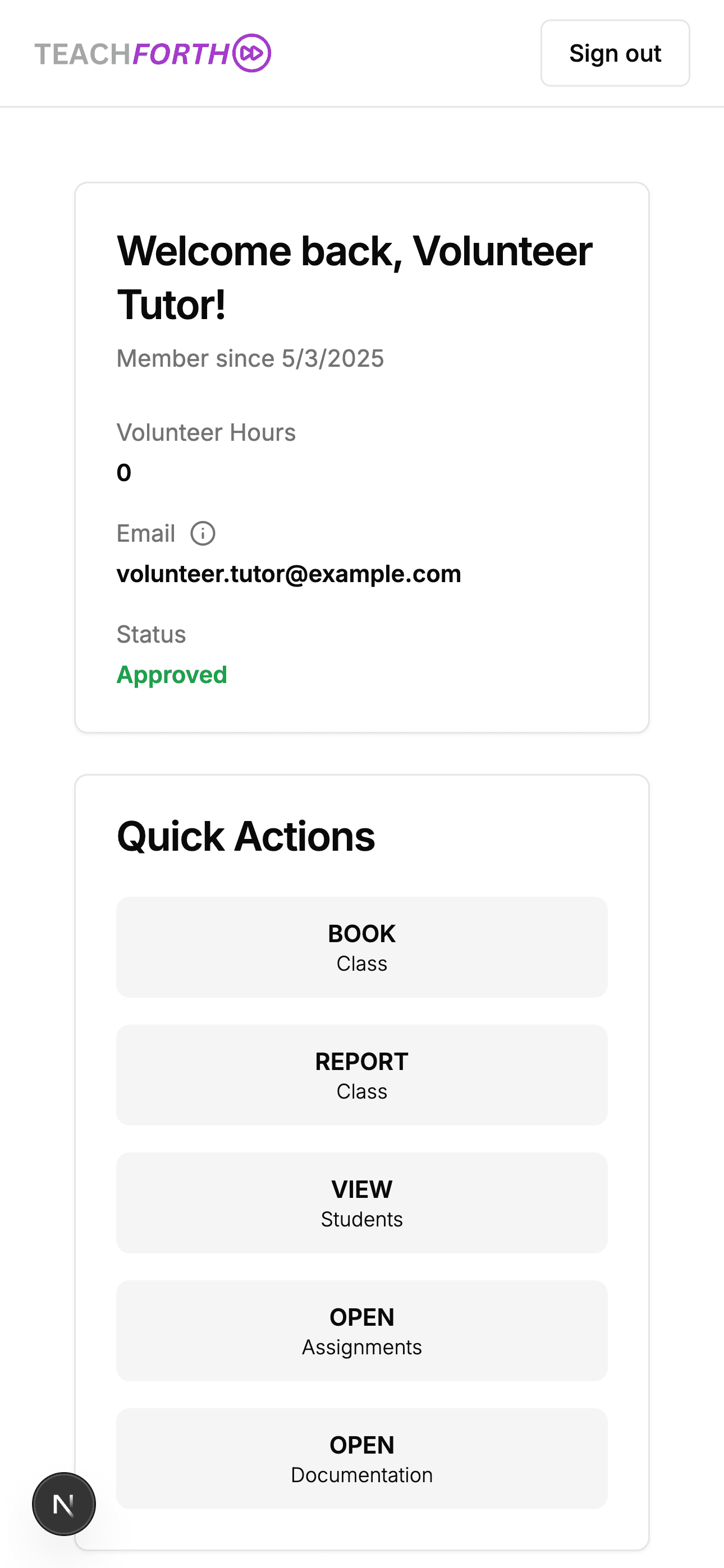 TeachForth Dashboard Screenshot